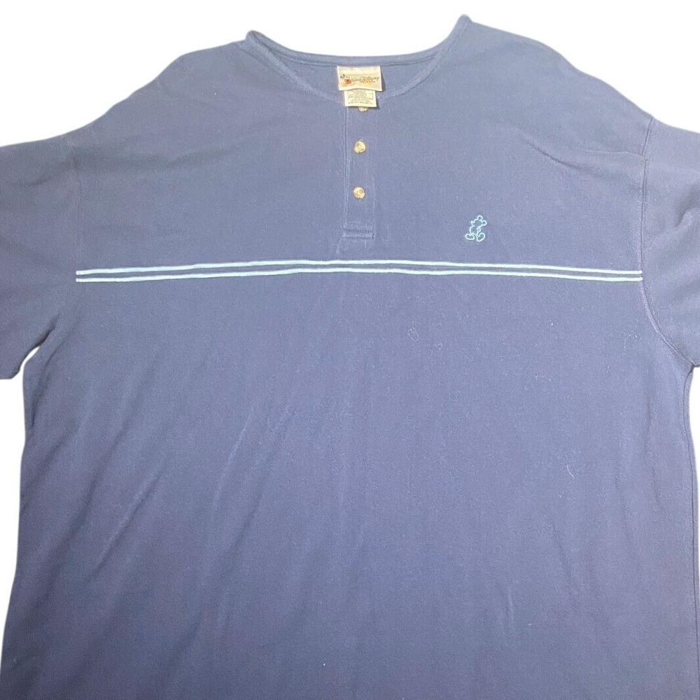 Walt Disney World T-Shirt Mens XXL Henley Mickey Mouse Blue Striped XXL